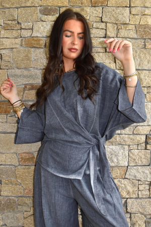 Lindin Linen Blend Kimono Top Washed Navy